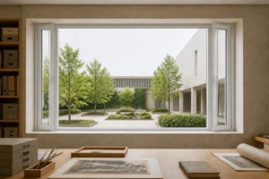 White RGNL-108 micro-ventilation window in an archive studio illustrative application scene