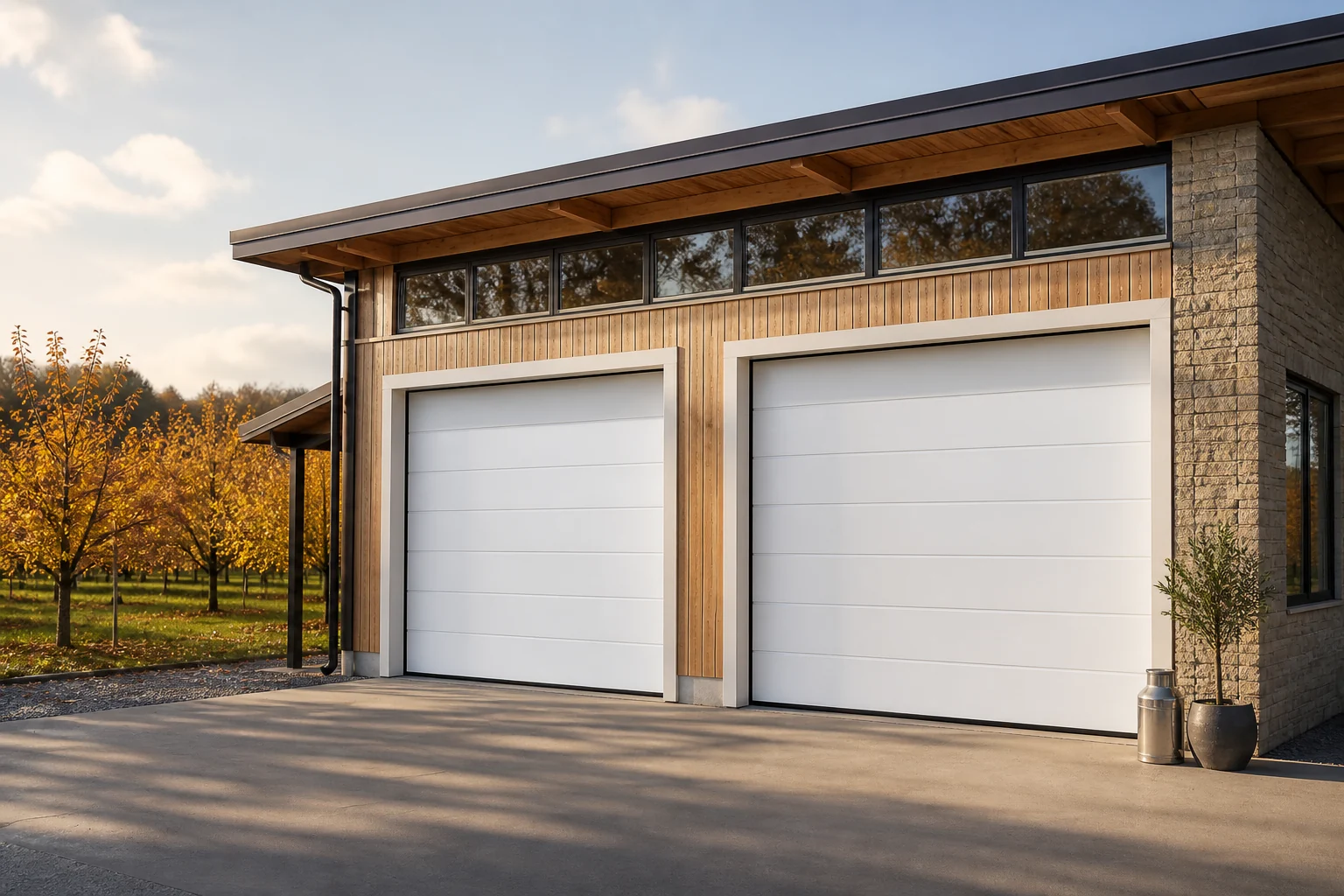 Garage Door Manufacturers China Import Featured Scene White sectional garage doors at an orchard workshop for China manufacturer import research