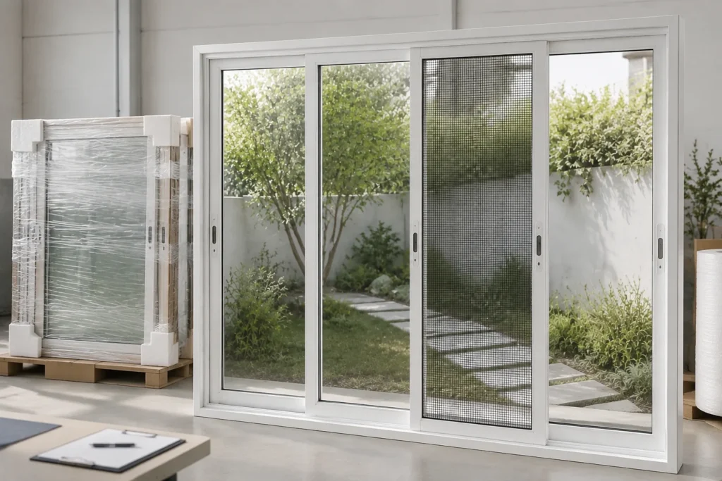 White RGNL-100 sliding window in a packing inspection bay illustrative application scene