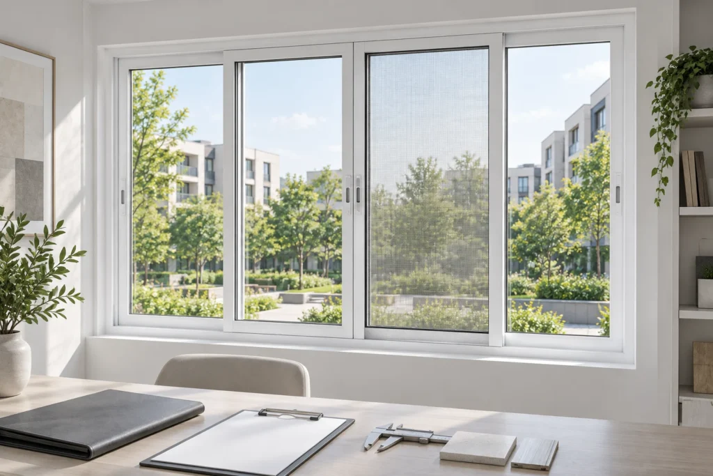White RGNL-120 three-track sliding window in an illustrative import document review scene