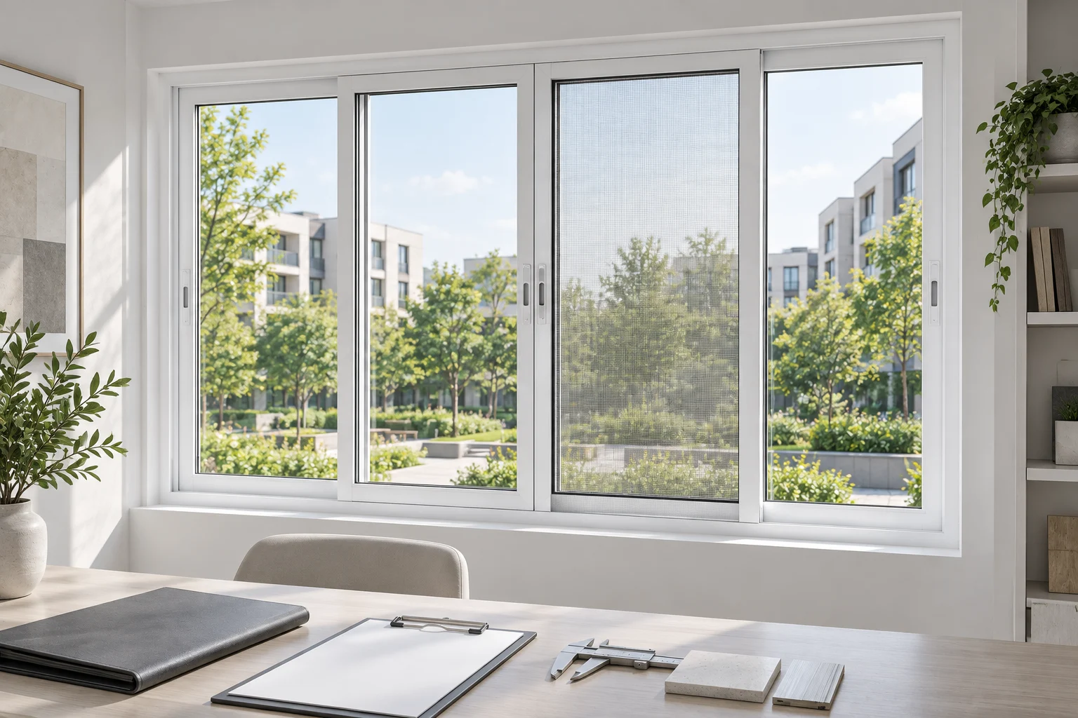White RGNL-120 three-track sliding window in an illustrative import document review scene